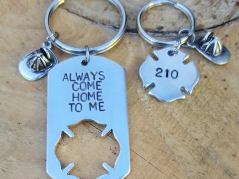 Image for Firefighter Keychains With Dog Tag and Maltese Cross Personalized Just For You