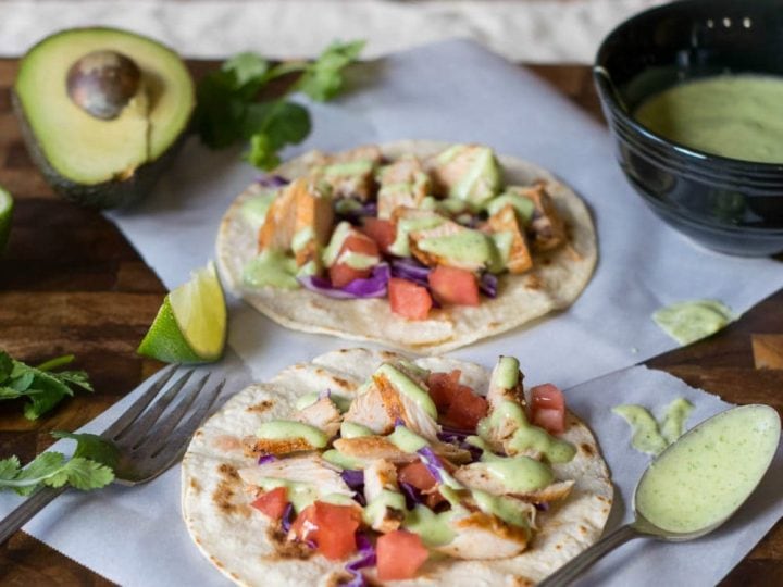 Image for Grilled Chicken Tacos with Cilantro Crema (Dairy Free)